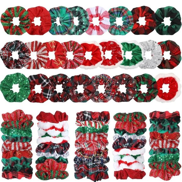 Christmas Hair Scrunchies Bulk 100 pcs Soft Elastic Sequin Plaid Holiday Accesso main image 4